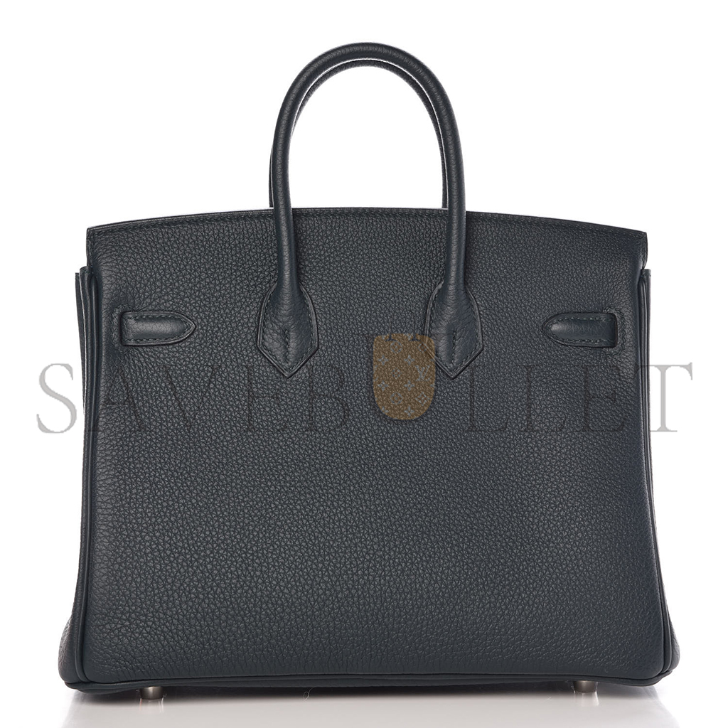 HERMES BIRKIN 25 TOGO LEATHER GRAPHITE GREY TANZANIAN BLUE SILVER BUCKLE BAG 971796 (25*20*13cm)